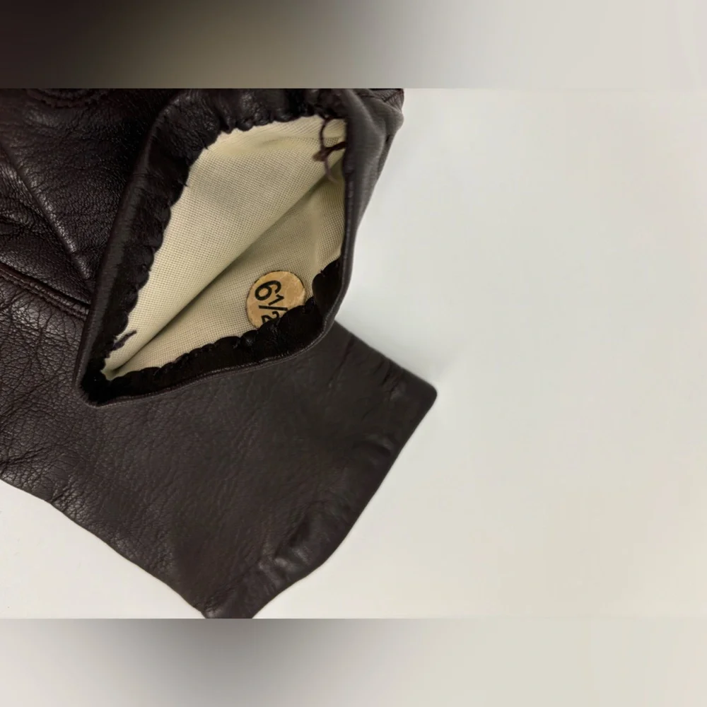 Vintage Brown-Black Leather Gloves – Size 6½
